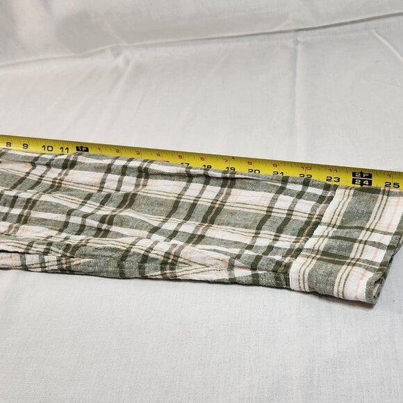 Old Navy Men's XXL Button Up Slim Fit Plaid Linen Cotton Green White Pocket VG - Picture 4 of 11